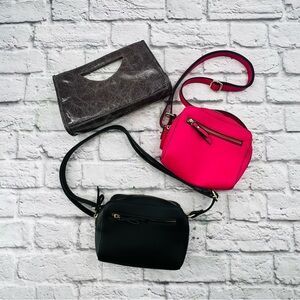 Set of 3 Stylish Women's Purses Black, Pink, and Gray Small Crossbody Clutch